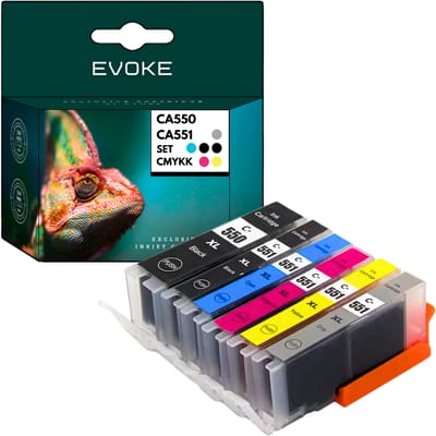 Evoke Compatibele Inkt voor Canon Pgi-550 Cli-551 Pgi550 Cli551 XL 6X: Pgbk Zwarte Pigment+Bk Foto Zwart+Cyan+Magenta+Geel+Grijs 84 ml Pixma Ip7200 Ip7240 Ip7250 Ip8700 Ip8720 Ip8750 Ix6800 Ix6820