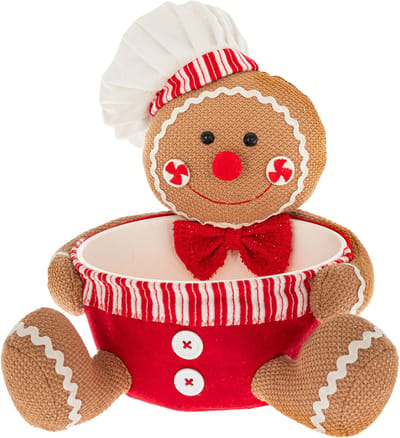Viv! Christmas Kerstbeeld - Gingerbread Mandje van Stof - rood wit bruin - 24cm