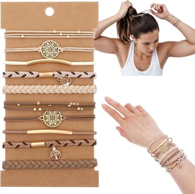 SnelShoppen - 10 stuks Gevlochten Haarelastiekjes Dames - Elastische Boho Paardenstaart Elastiekjes met Parels voor Meisjes - Perfect voor Feest, Casu