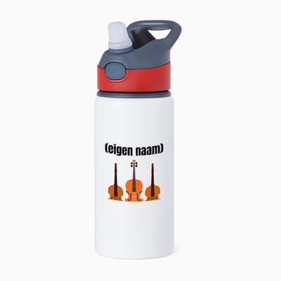 Hacebo® - 3 violen waterfles met rietje rood - Viool - muziek liefhebbers - met eigen naam - de echte viool liefhebber - cadeau - kado - water fles - 650ML