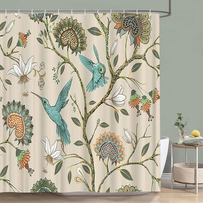 Vintage Bloemen Kleurrijke Vogel Douchegordijn Aquarel Schilderij Kunst Creatief Huis Polyester Douchegordijnen Badkamer Decor 120x180cm