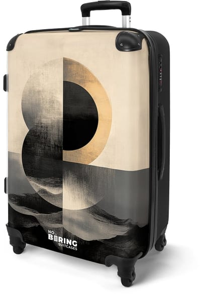NoBoringSuitcases.com® - Koffer groot - Rolkoffer lichtgewicht - Abstract beige en zwart landschap - Vakantie reiskoffer met 4 wielen - Grote trolley XL - Travel suitcase large - 20 kg bagage - Ruimbagage medium met TSA slot