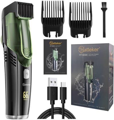 HATTEKER Tondeuse met Vakuümfunctie – Baardtrimmer – 1–20 mm Lengte-instelling – IPX6 Waterdicht – USB-C Opladen – Stil & Precies