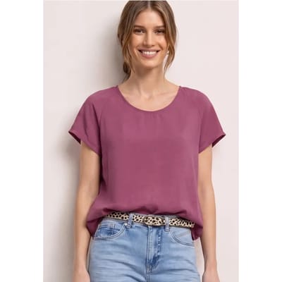 Shirt met overhangende schouders in een structuurmix