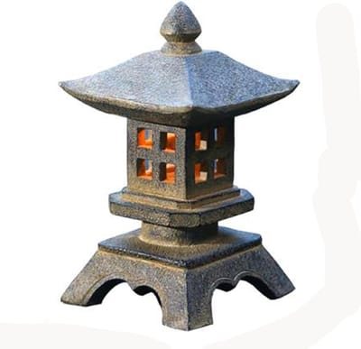 Pagode Lantaarn - Tuinlamp Beeld - Tuin Decoratie - Zonne-energie Werking - 5.1 x 5.1 x 9.1 inch - Naturel