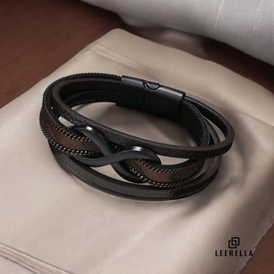 Leerella Leren Unisex Armband Bruin met Bruine Strip met Infinity-Symbool – Stijlvol, Tijdloos en Betekenisvol - 21 cm