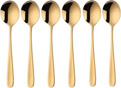Müslilepel 18/10 Roestvrijstaal Soeplepel 6-stuk Menulepel lengte 17,5CM Breed 4,5CM Tafellepel Soeptaslepel voor Porridge Dessertlepel Soeplepels (Goud)