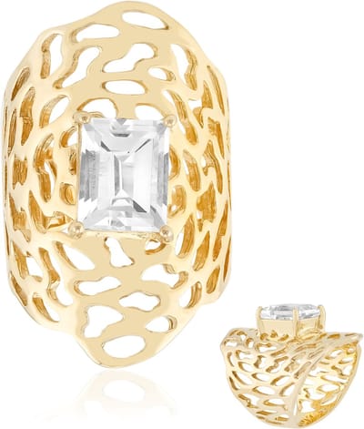 Cavill - Zilveren Ring - 925 Sterling Zilver Verguld - Witte Topaas 2,664 ct Briljant Trapgeslepen - Verstelbare Elegante Baguette Topaas Ring Dames