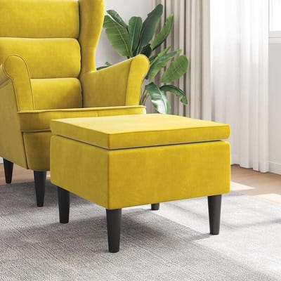 vidaXL - Kruk - met - houten - poten - fluweel - geel