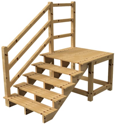 MILANO buitentrap 5 treden H88 cm - bordes L116 x B120 cm - trapleuning links - bordesleuning links
