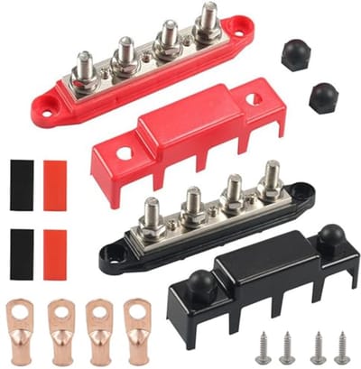 Verdelerblok voor 12V-48V systemen, met 4 M8-schroeven, voor camper, boot, auto en vrachtwagen - 2 stuks