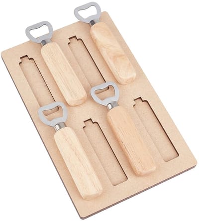 Dailygoods- Flesopener Houten MDF Organizer - 8-Slot Flesopener Jig - Bier/Wijnopener Houder - 17x27x1cm - Geschikt voor Thuis/Bar - Flesopenerhouder