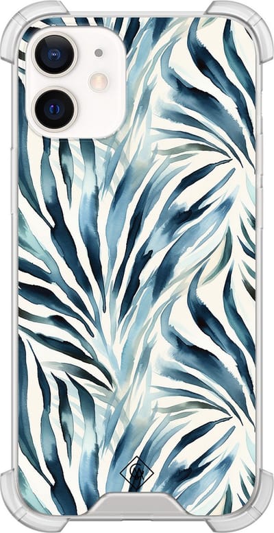 Casimoda® hoesje - Geschikt voor iPhone 12 Mini - Japandi Waves - Shockproof case - Extra sterk - TPU/polycarbonaat - Blauw, Transparant
