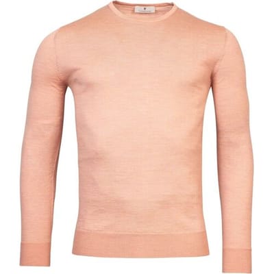 Thomas Maine Trui Ronde Hals Single Knit Merino Wool Soft Coral Melange / male