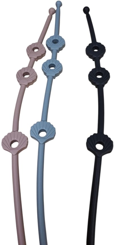 Verstelbare bandjes - Ketting - Koord - Silicone - rekbare veiligheidsriempjes voor speelgoed - Aan de kinderwagen - Kinderstoel - Autostoel - Anti weggooi - Bekercatcher - Baby - 50cm - Schelp - Set van drie bandjes - Rose Blauw en Donker Grijs