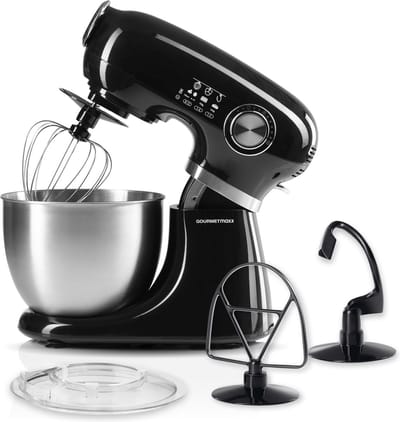 GOURMETmaxx Keukenmachine & roerapparaat, multifunctionele keukenhulp incl. mengkom en opzetstukken, krachtige mixer met garde en meer, elektrische kneedmachine, zwart