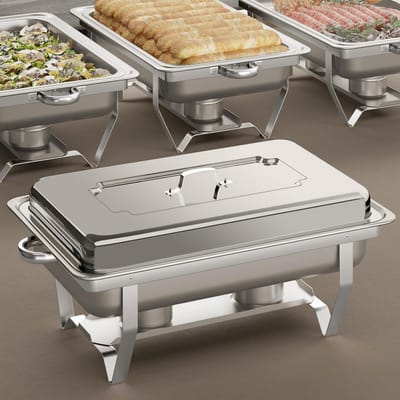 Buffet chafing dishes - Warmhoudbakken set - Feestelijke maaltijden serveren - Roestvrij staal constructie - 9 quarts - Zilver