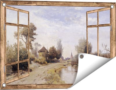 Gards Tuinposter Doorkijk Landschap bij Kortenhoef - Paul Joseph Constantin Gabriël - 60x40 cm - Tuindoek - Tuindecoratie - Wanddecoratie buiten - Tuinschilderij
