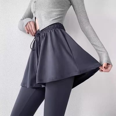 Nep Tweedelig Fitnessbroekje met Rok voor Dames met Hoge Taille Buik Strakke Leggings Dragen Hardlopen en Anti-verlegen Sneldrogende Yogabroek XXL grijs