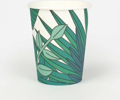 Papieren Bekertjes | 8 bekers | Tropical | Bladeren | 205 ml