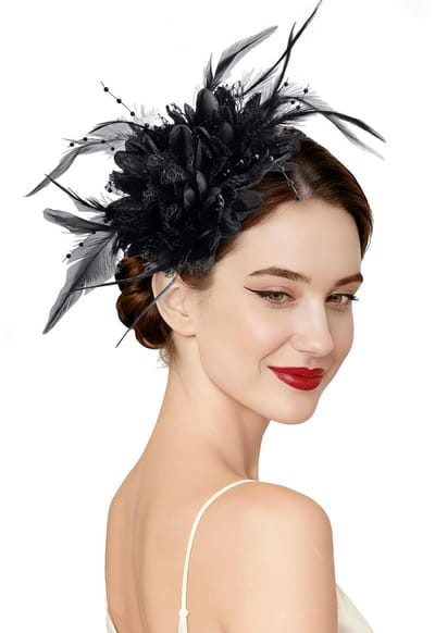 Fascinator Hoed voor Vrouwen Theekransjes Hoedjes met Parels Kant en Veren met Haarband en Clip Vintage Derbyhoed voor Bruiloften in de Kerk
