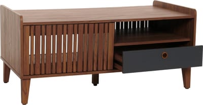 Salontafel MCW-M48, salontafel sofatafel, mango massief hout 52x114x59cm ~ walnoot look, donkergrijze lade