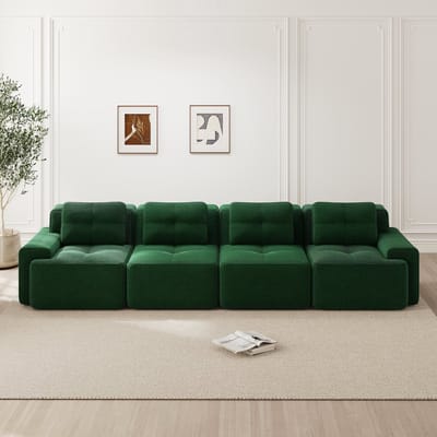 MODFU Modulaire Bank - Diepzitting En Antislip - Minimalistisch - Voor Woonkamer - Ribstof - Groen