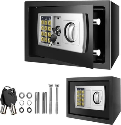 Kleine Brandwerende Kluis - Mini Veiligheidsbox - Waardevolle Spullen Beveiligen - Digitale Code & Sleutel - 8.5 Liter - Zwart