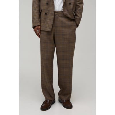 Checked Relaxed Fit Tailored Trousers | Chocolate | Size 42