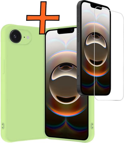 Hoes - Met Screenprotector - Geschikt voor Apple iPhone 16e - Sterk & Shockproof - Back Cover - Siliconen Case - Telefoon Hoes - Groen