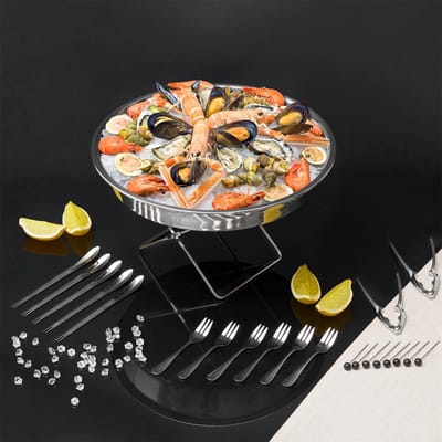 Zilveren Zeevruchten Serveerschaal met 22 Accessoires - Luxe Serveerset - 22-delige Serveerset - Complete Zeevruchten Set - Zeevruchten Serveren in Stijl - Feestelijke Maaltijden - Veelzijdig Serveerservies - Zeevruchtenliefhebbers - Cadeau - Zilver