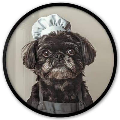 Poster in lijst Rond - Fotolijst 40x40 cm - Posters - Kokskleding - Zwart - Hondje - Ronde posterlijst zwart - Decoratie - Wanddecoratie woonkamer - Muurdecoratie slaapkamer