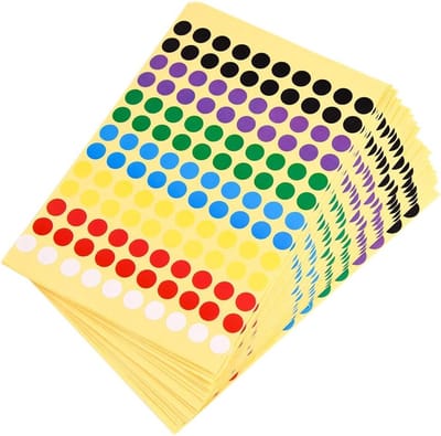 20 vellen zelfklevende stippenstickers - ronde kleurcodering labels van 8mm, 7 kleuren, 2600 stippen voor organisatie en labelen