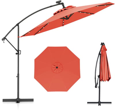 COSTWAY Parasol 300 cm, zweefparasol met 32 ledlampen op zonne-energie en zwengel, hellingshoek verstelbaar, tuinparasol, marktparasol, terrasparasol voor tuin, zwembad, terras