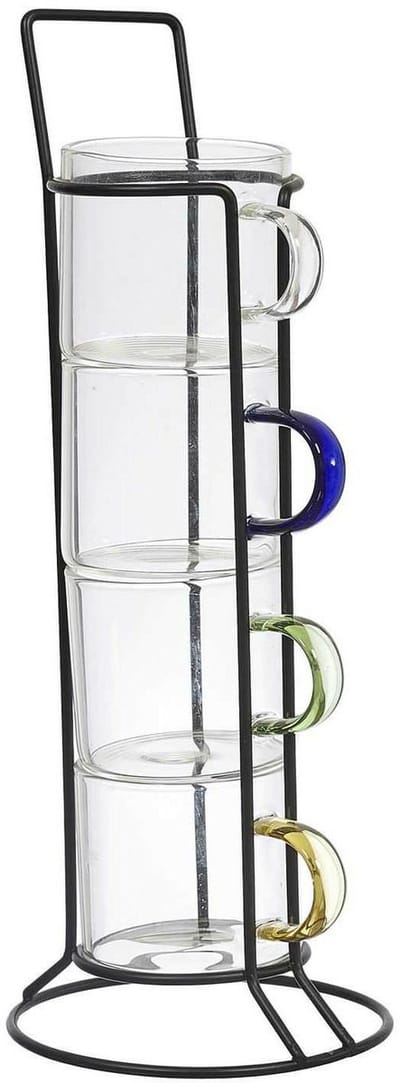 HowHomely COLOR Serie - Espresso Glazenset - 4 stuks - Kleurrijke Handgrepen - Metalen Standaard