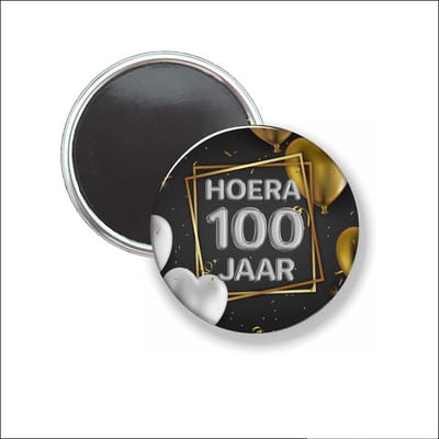 Button Met Magneet 58 MM - Hoera 100 Jaar - NIET VOOR KLEDING