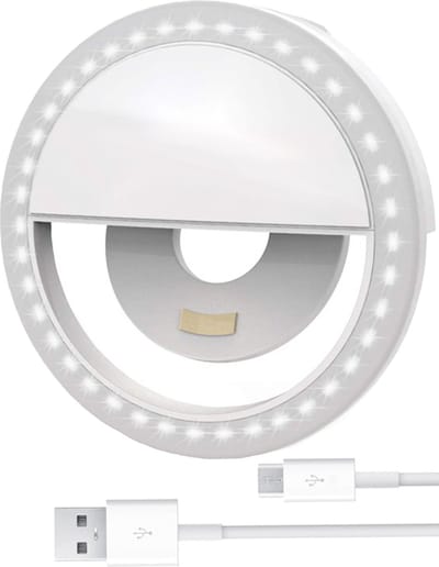 Selfie Ring Light Clip - Selfie Light Draadloos Lampje - Selfie Lamp Universeel Oplaadbaar - Wit
