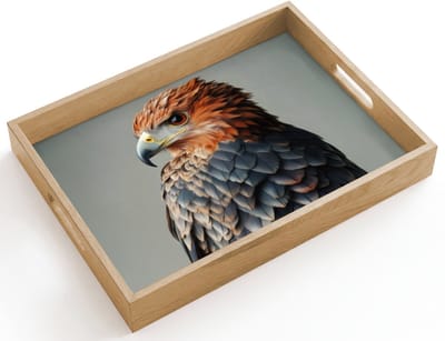 Dienblad hout 40x30 cm - Schootdienblad - Vogel - Realistisch - Veren - Bruin - Borrelplank rechthoek - Plateau dienbladen