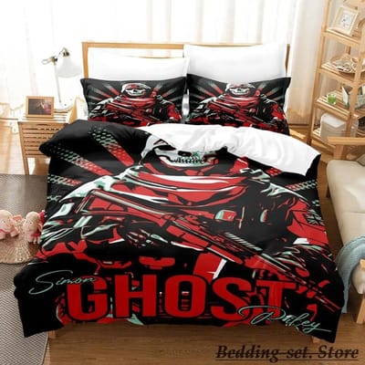 Game Call of Duty Simon Ghost Riley Beddengoed Set Cartoon Anime Driedelige Set Volwassene Kind Slaapkamer Dekbedovertrek Sets 3D Schietspel EU Single 135x200cm