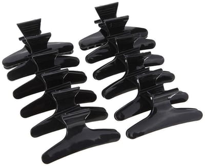 BukkitBow - Luxe Vlinder Haarclips 12 Stuks - Zwarte Plastic Haarklemmen - Professionele Clips voor Knippen en Haarstyling - Zwart
