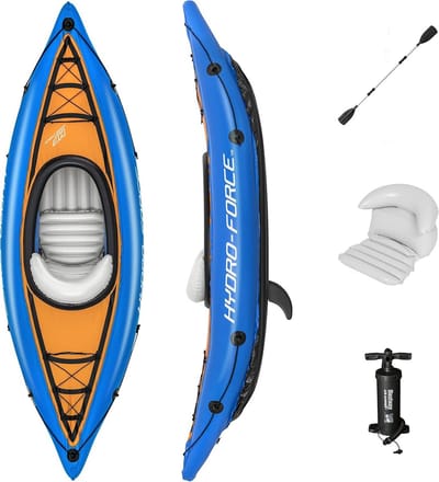 Opblaasbare Kajakset voor 1 Persoon - Inclusief Pomp, Peddels en Draagtas - Blauw