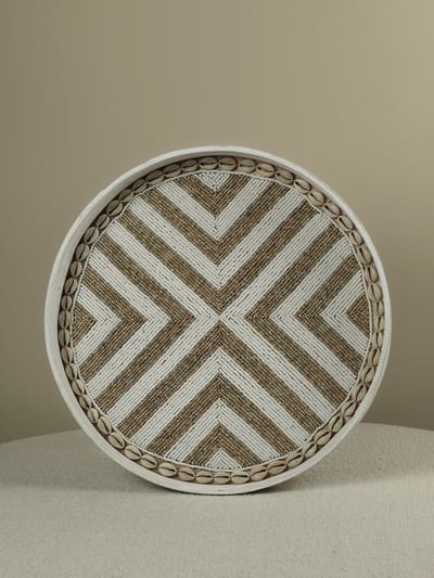 Blitzdeco - Decoratief Dienblad - Bodhi - Handgemaakt Kralen & Schelpen - Beige Wit - Large
