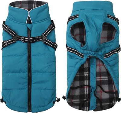 Hondenkostuum voor Koude Dagen, Fleece Jacket en Snowsuit met Harnas voor Kleine en Middelgrote Honden - Blauw - Groot