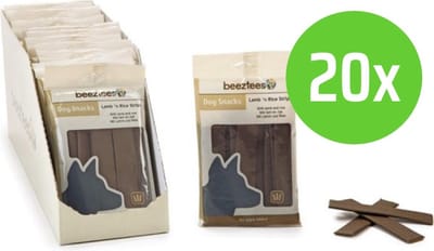 Beeztees lam en rijst strips 150 gram - hondensnack - 20 verpakkingen