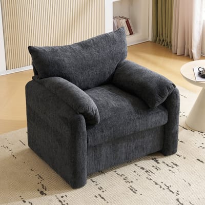 DESMIU Fauteuil 96 x 82 x 84 cm - Extra Brede 1-Zits Met Chenille Bekleding En Armkussens - Voor Woonkamer En Slaapkamer - Grijs