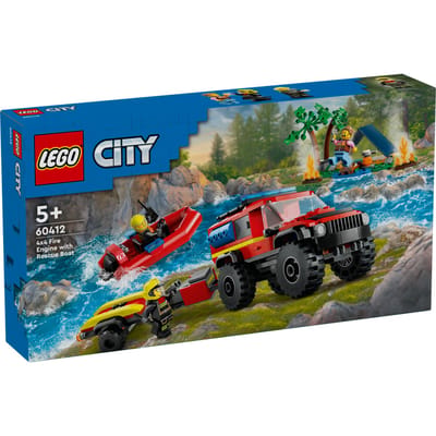 LEGO City 4x4 brandweerauto met reddingsboot Set met Speelgoed Auto en Boot Bouwpakket - 60412