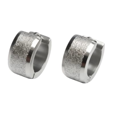 Rvs sieraden- Oorringen - Trendy sandblasted zilverkleur - 13mm-huggie