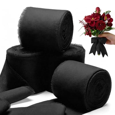 Dailygoods- Chiffonlint 4-delig - Cadeaulinten 5 m x 3,5 cm - Zwart lint met gerafelde randen - Ideaal voor inpakken - Decoratie - Veelzijdig gebruik - Cadeaulint