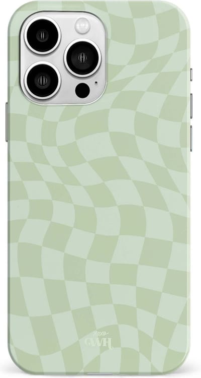 xoxo Wildhearts Pretty Pistache - Single Layer - Hoesje geschikt voor iPhone 13 Pro Max case - Siliconen hoesje met golvenprint - Golvende blokjes - Geblokt - Hardcover - Beschermhoes - Optimale bescherming - Groen