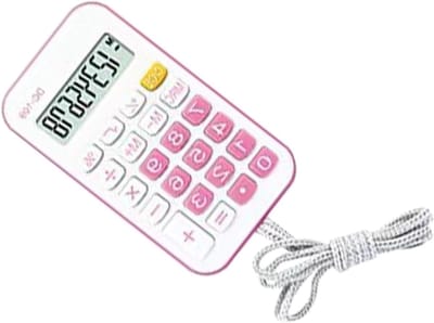 Zakrekenmachine - Mini Rekenmachine - Basis Berekeningen - Met Draagkoord - 12 x 6 x 2 cm - Roze